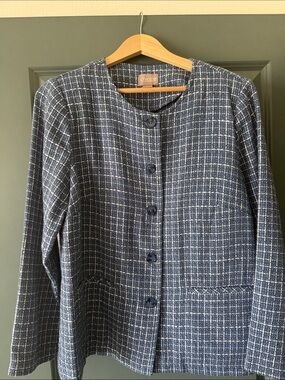 Chico's Navy & White Plaid Button Jacket